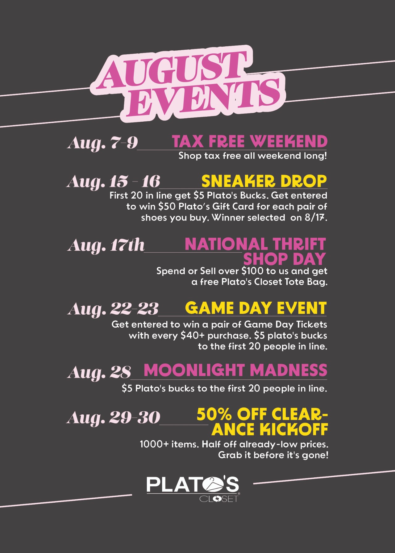 August deals and events at Plato's Closet in Utica Michigan